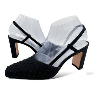 Vintage Nina Marius Satin Beaded Square-Toe‎ Sling-Back Evening Heels Sz 8.5 N